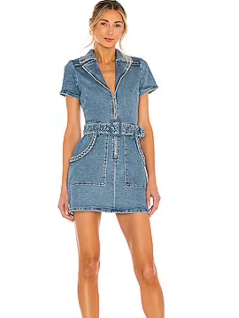 Show Me Your Mumu Braided-Trim Denim Mini Dress in Blue - Picture 6 of 6